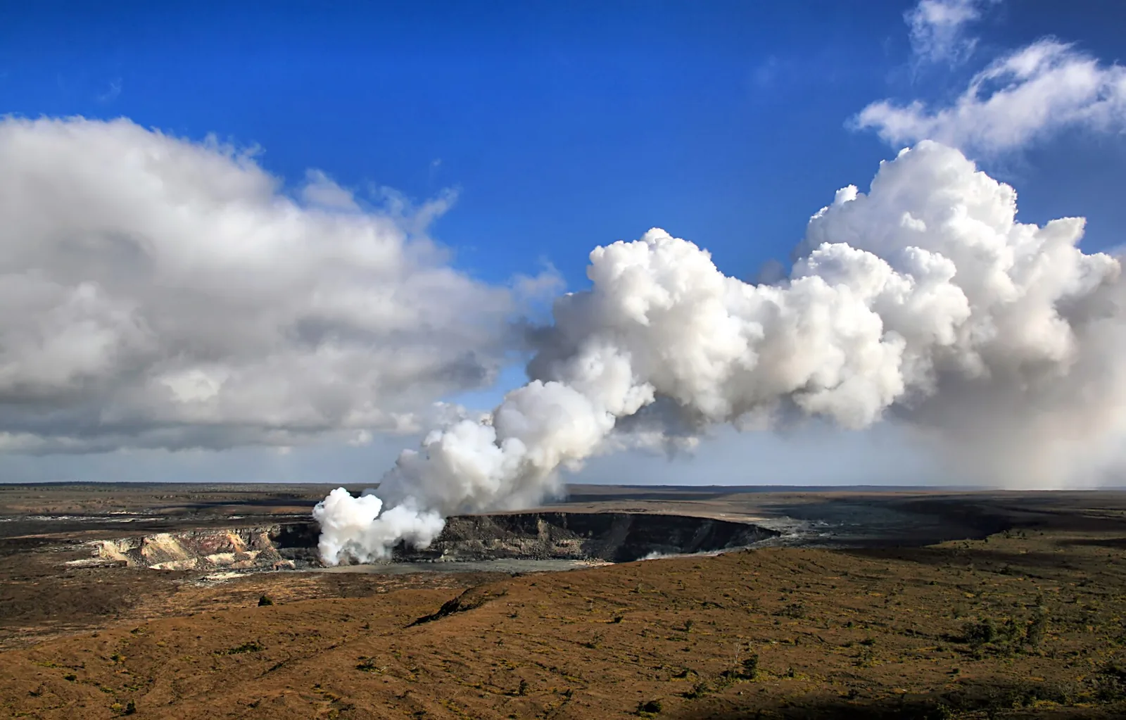 Volcanic gas plume rising from Halemaumau crater at Kilauea summit in 2008