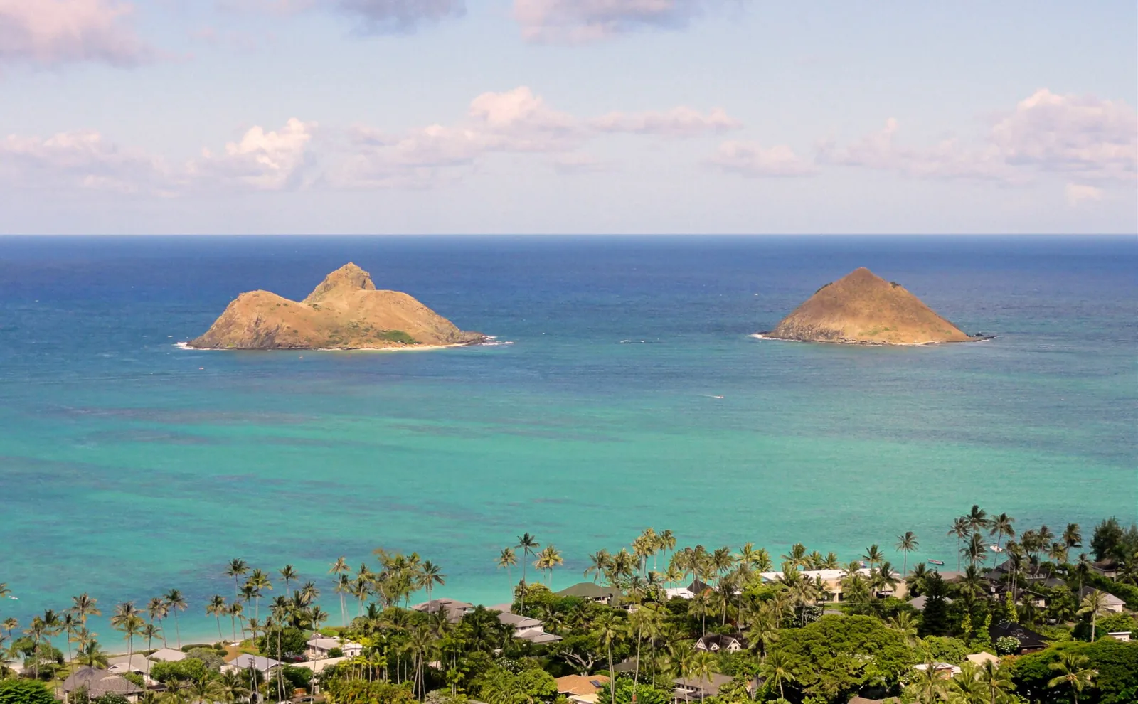 The twin Mokulua Islands off Lanikai seen from the Kaiwa Ridge trail above Kailua
