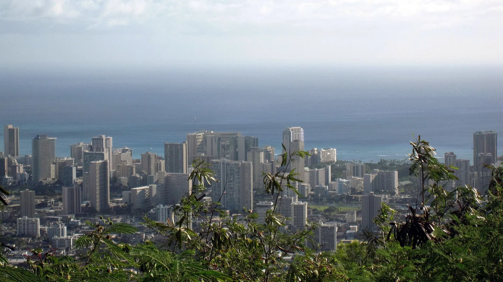 Honolulu and Waikiki spread below the Puu Ualakaa lookout on Tantalus, one of the best things to do in Honolulu at sunset